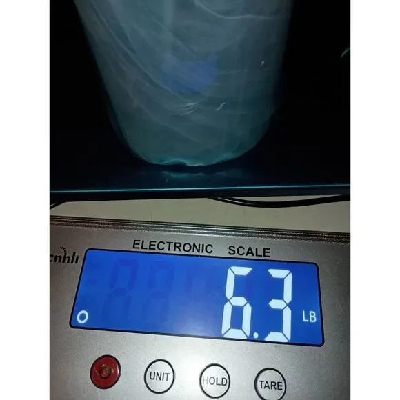 MURANO, Italy-Large, thick glass vase, ocean blue/white swirl colors ruffled top